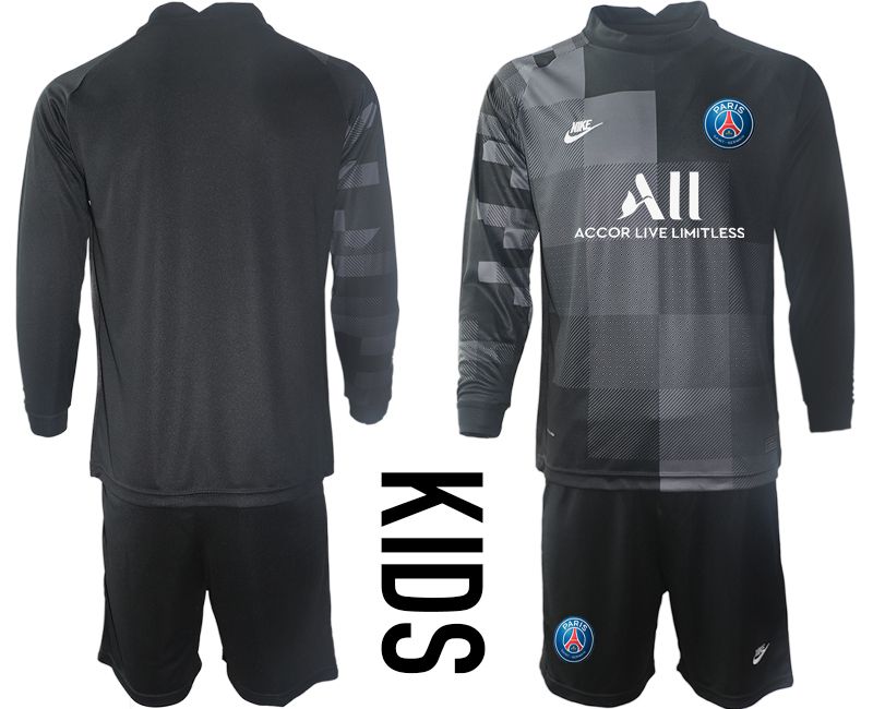 Youth 2021-2022 Club Paris St German black goalkeeper long sleeve blank Soccer Jersey->youth soccer jersey->Youth Jersey
